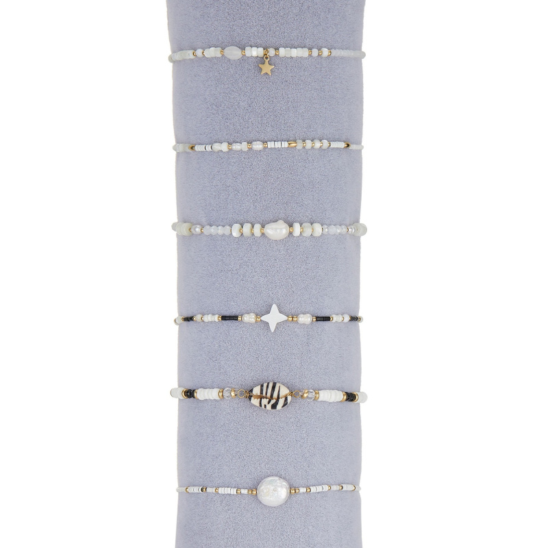 Grossiste BELLE MISS - Lot de 6 bracelets élastiques en Acier composés de perles et de nacres