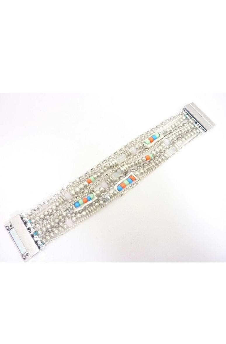 Grossiste BELLE MISS - bracelet aimanté avec chaînes argenté et petites perles