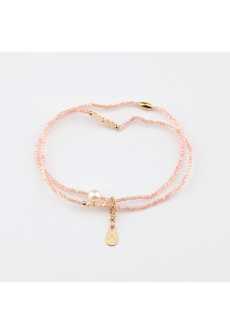 Mayorista BELLE MISS - Pulsera elástica de doble hilera de rocallas y perla