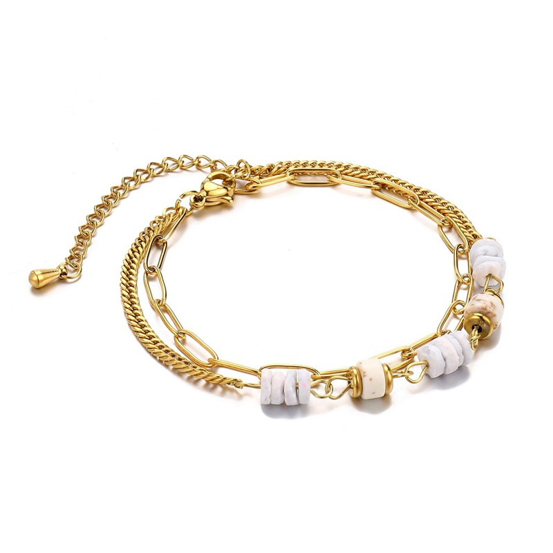 Grossiste BELLE MISS - bracelet acier double rang avec nacre teintée