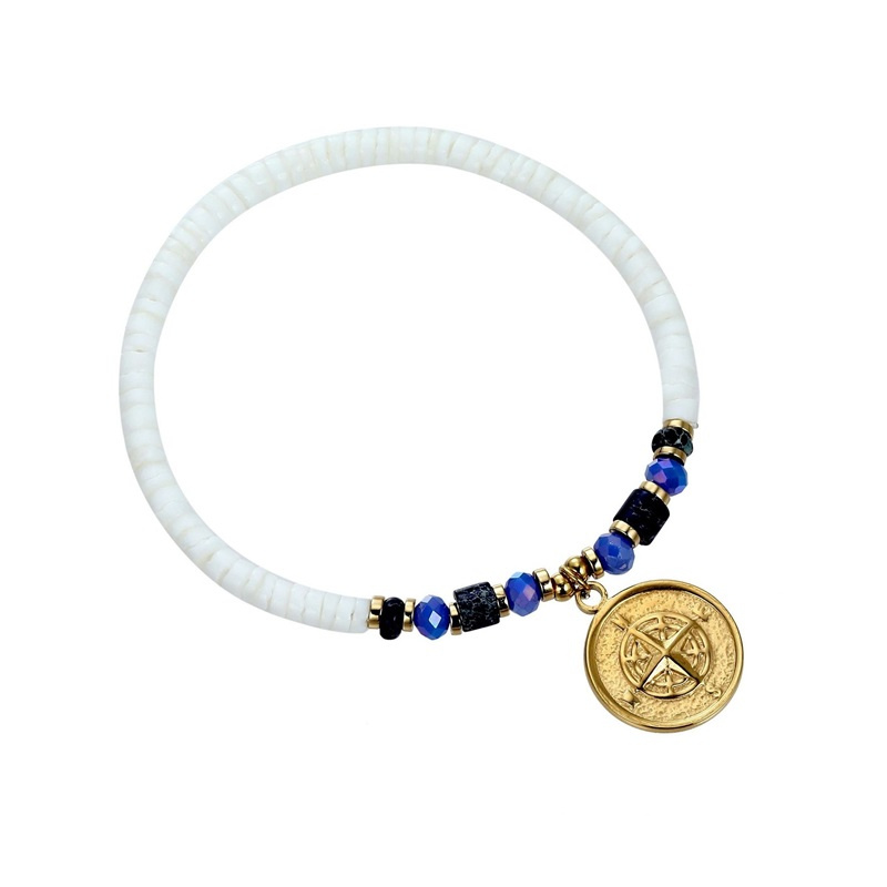 Grossiste BELLE MISS - Bracelet élastique en acier avec nacre et pierre