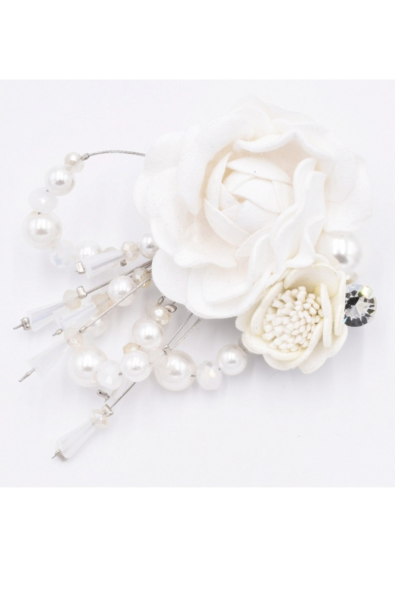 Grossiste BELLE MISS - broche ou pince cheveux avec fleur en feutrine avec perles et cristal