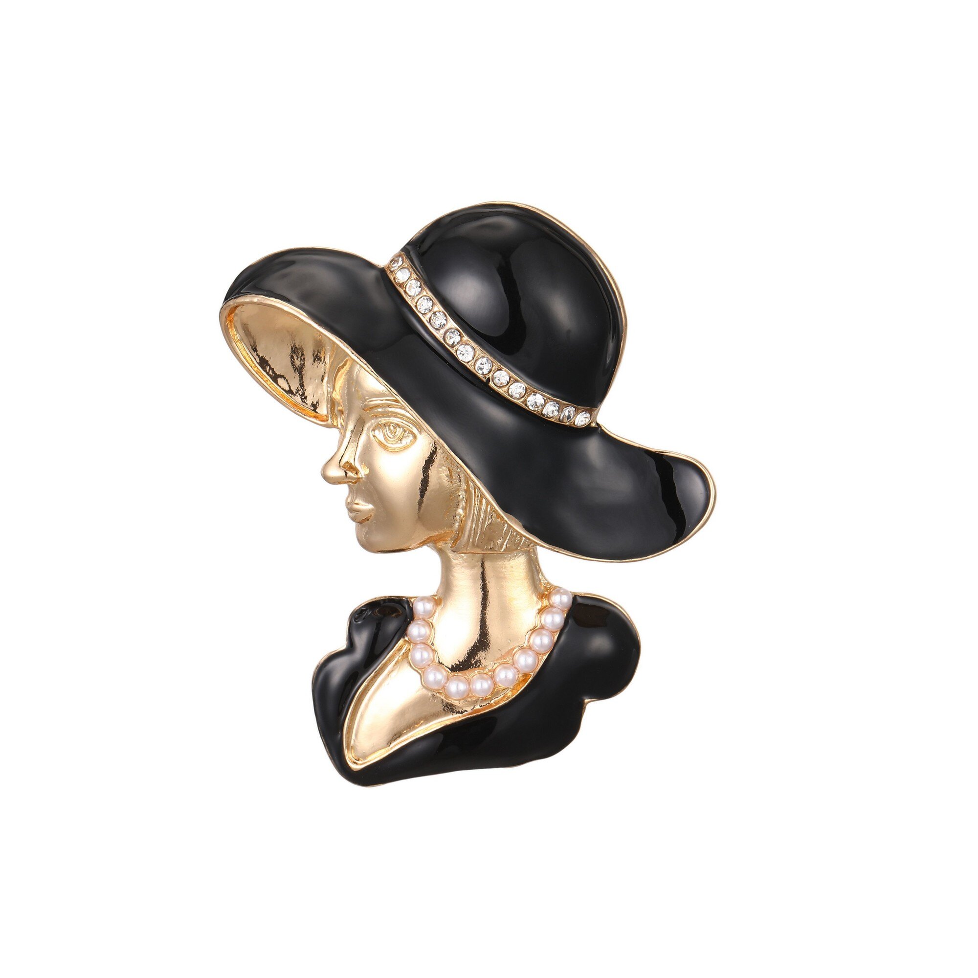 Mayorista BELLE MISS - Broche Magnético Olgica con Diseño de Mujer Dorado y Esmaltado Negro
