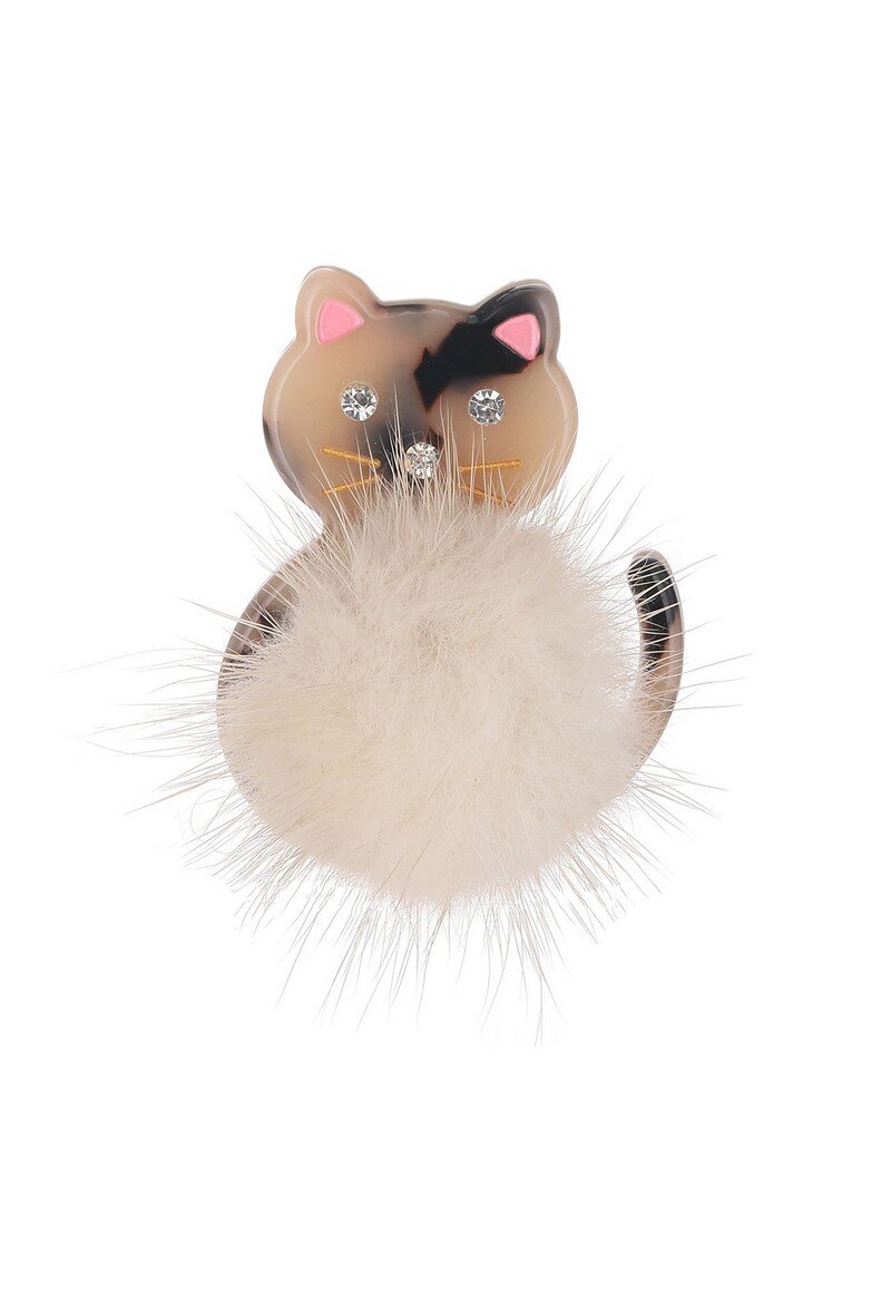 Mayorista BELLE MISS - Broche de acrílico con diseño de gato y pelo sintético Kaylyn