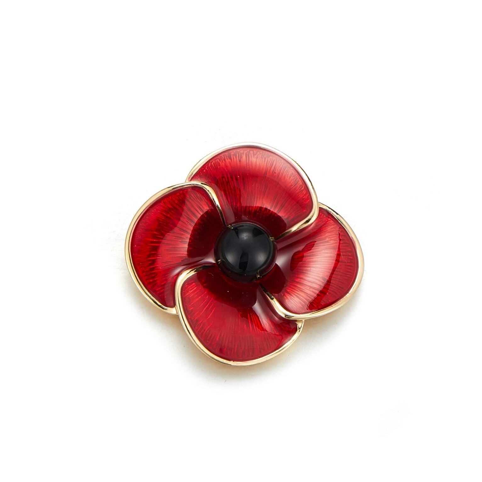 Mayorista BELLE MISS - Broche Karissa con diseño de amapola dorada, esmalte rojo y perla negra