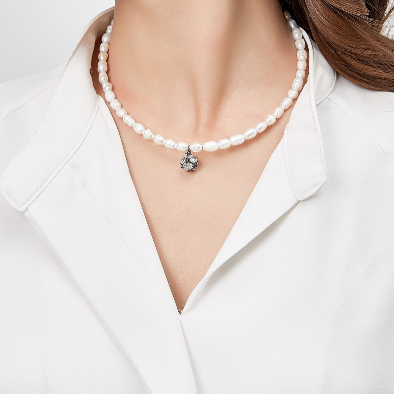 Grossiste BELLE MISS - Collier perles blanches et cristal blanc
