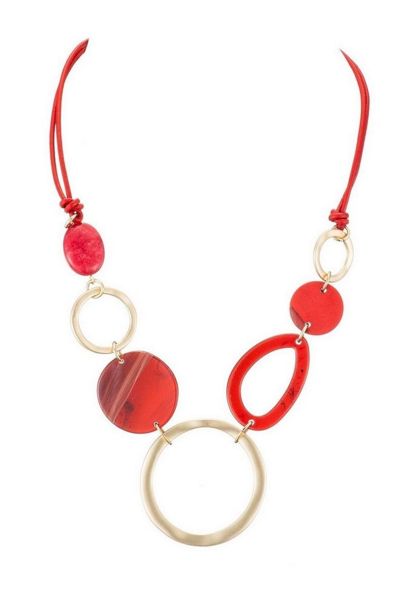Collana di corda con elemento in resina - Rosso 1 - miniatura