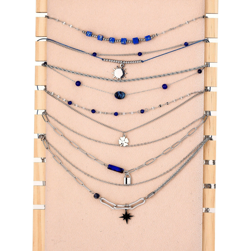 Mayorista BELLE MISS - Juego de 10 pulseras de acero dorado con piedra de colores y cristal.