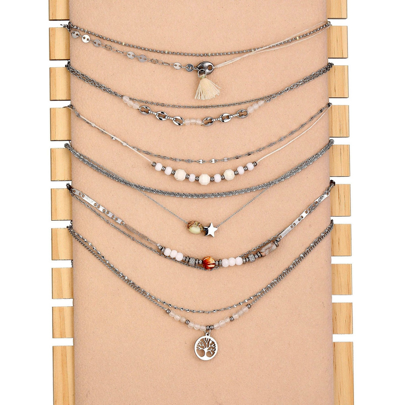 Mayorista BELLE MISS - Juego de 10 pulseras de acero dorado con piedra de colores y cristal.