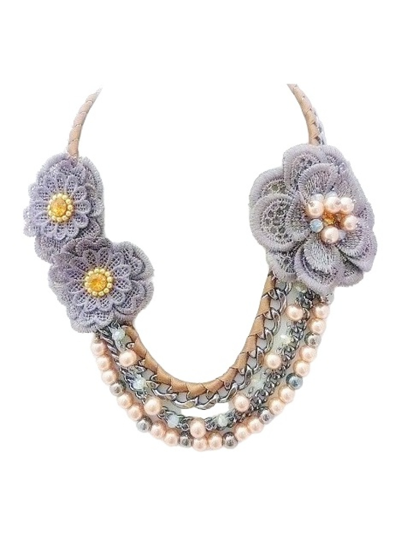 Mayorista BELLE MISS - Collar de tela marrón con flores y perlas