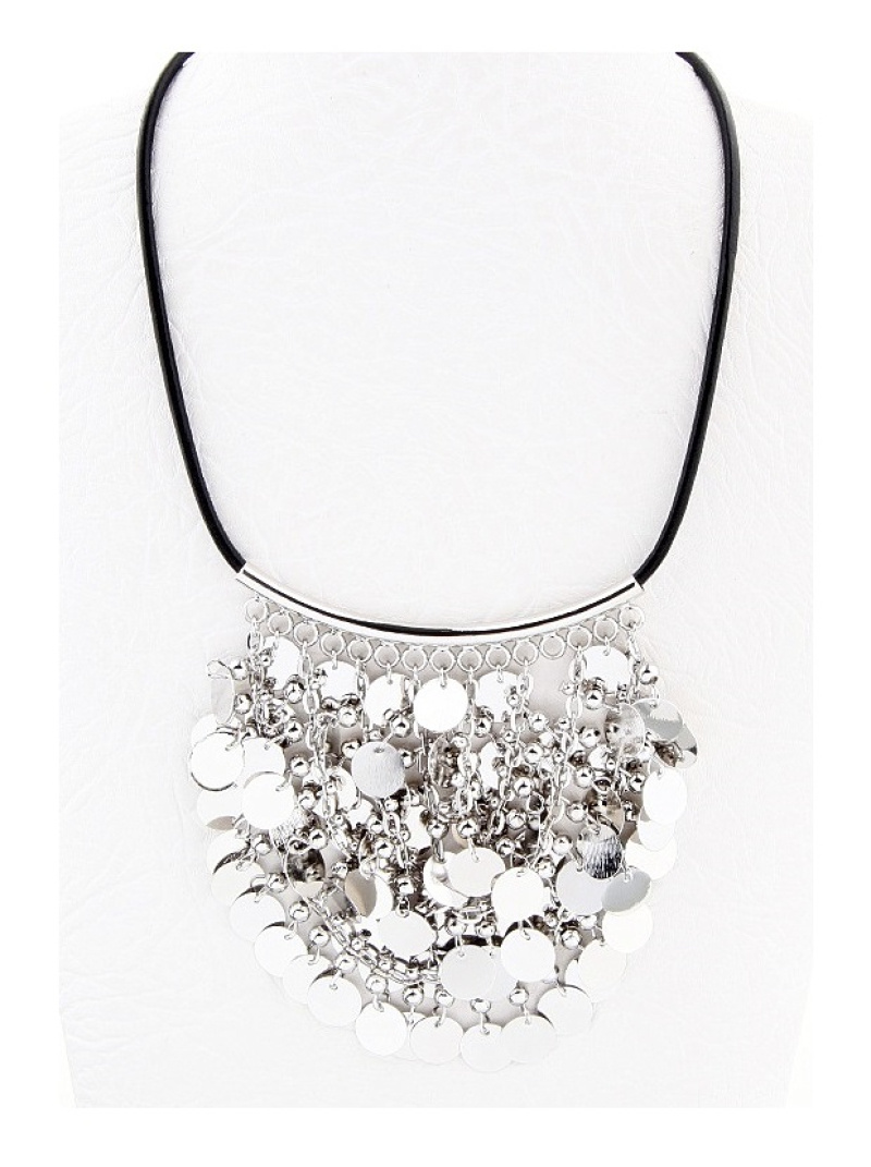 Mayorista BELLE MISS - Collar de cordón de piel sintética negro con parche de metal plateado