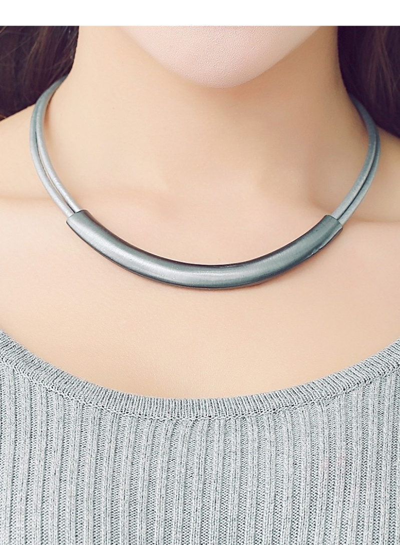 Mayorista BELLE MISS - Collar de cordón de cuero doble con barra de metal cepillado
