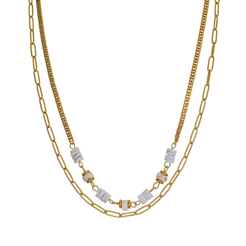 Grossiste BELLE MISS - collier acier double rang avec nacre teintée
