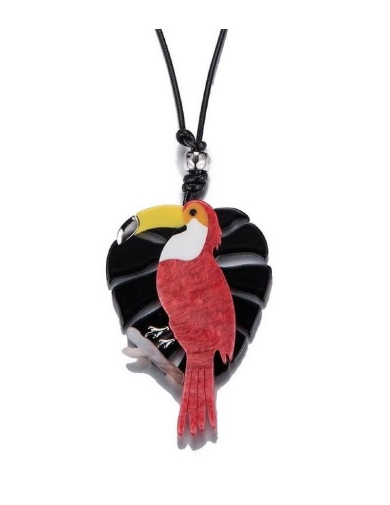 Grossiste BELLE MISS - Sautoir cordon toucan et feuille en résine