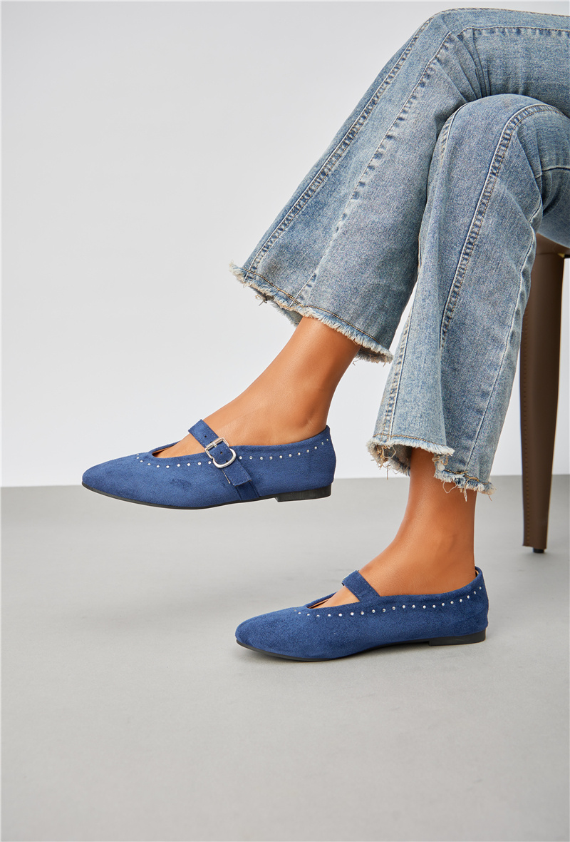 Wholesaler Super Mode | Belle Women - Suede ballet flats with rhinestones and strap