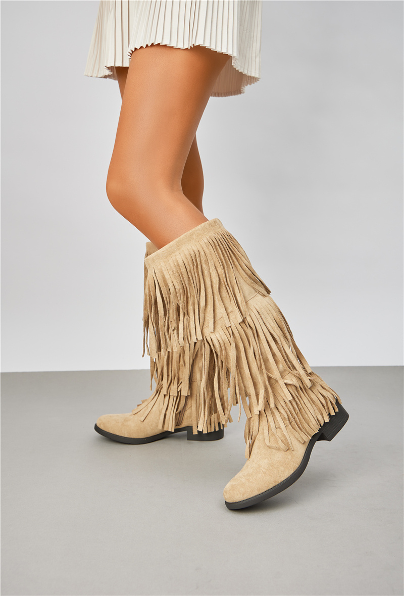 Grossiste Super Mode | Belle Women - Bottes plates à franges en suédine