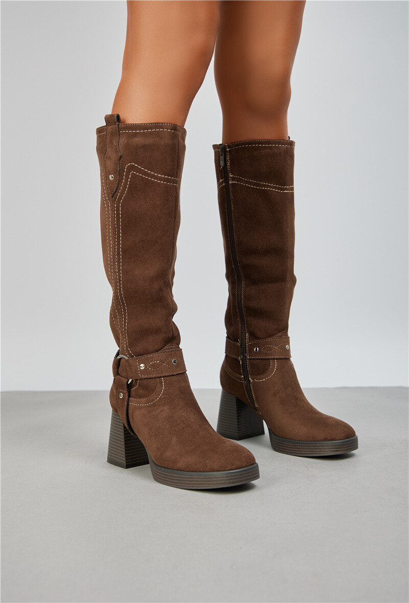 Mayorista Belle Women | Super Mode - Botas de tacón estilo motero en ante/suedette