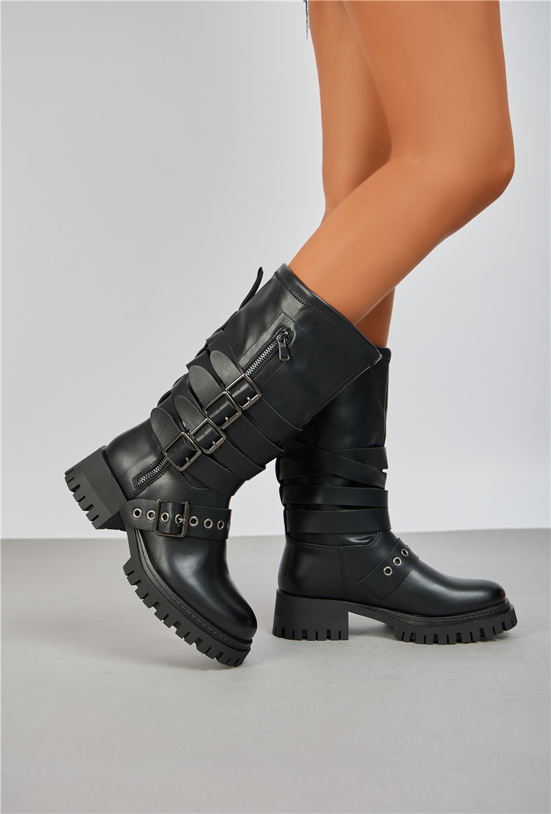 Großhändler Belle Women | Super Mode - Stiefel mit profilierte Sohle und mehreren Schnallen