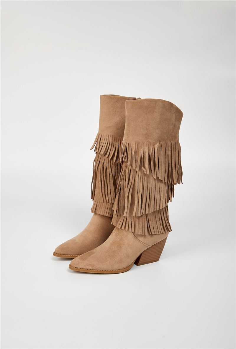 Großhändler Belle Women | Super Mode - Wildlederstiefel / Cowboystiefel mit Fransen und Absatz