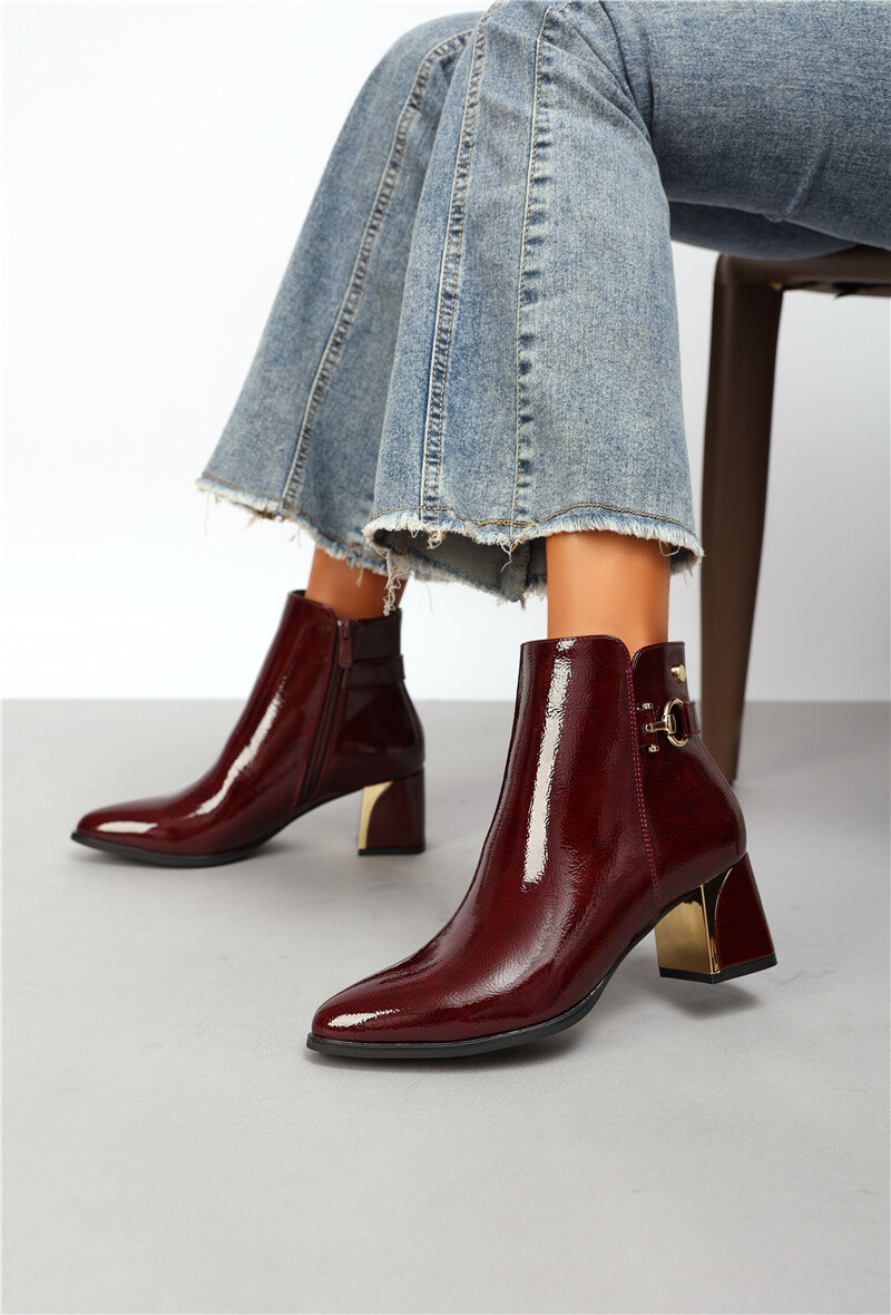 Grossiste Belle Women | Super Mode - Bottines à talon doré verni avec boucle