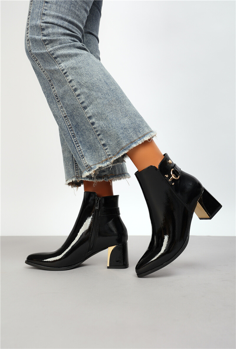 Großhändler Belle Women | Super Mode - Stiefeletten mit glänzendem goldenen Absatz und Schnalle