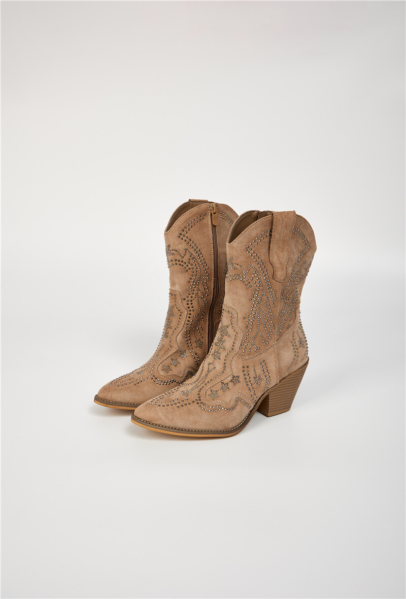 Großhändler Belle Women | Super Mode - Cowboy-Stiefel mit Strass am mittleren Wadenbereich