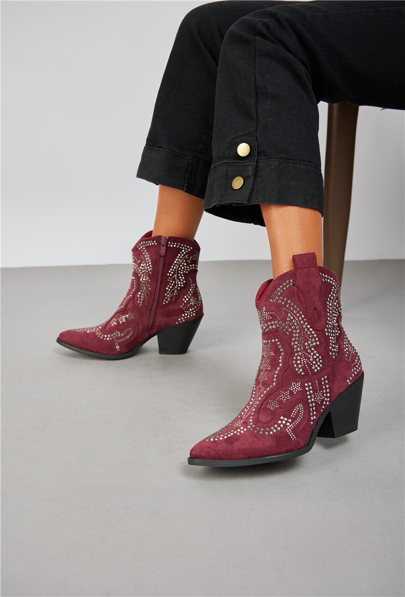 Großhändler Belle Women | Super Mode - Kurze Cowboystiefel mit Strasssteinen (Nachschub)