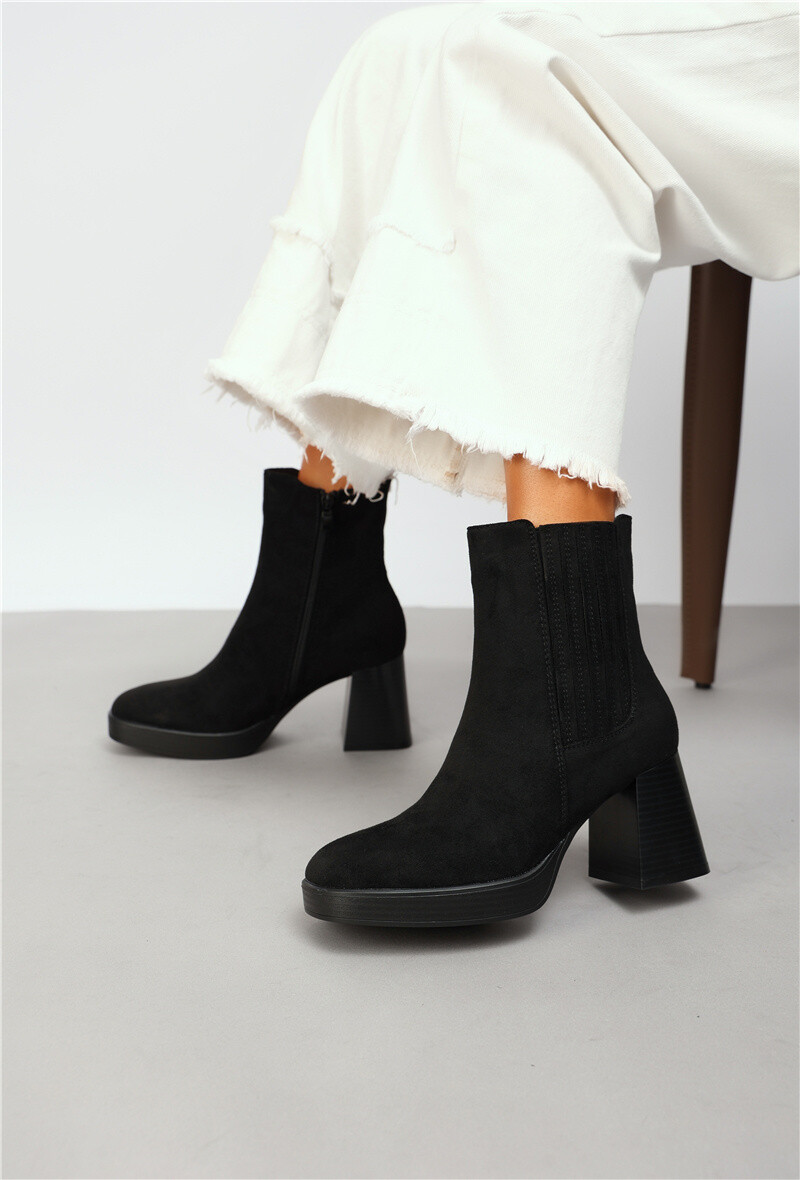 Großhändler Belle Women | Super Mode - Wildlederabsatz-Stiefeletten mit Elastik