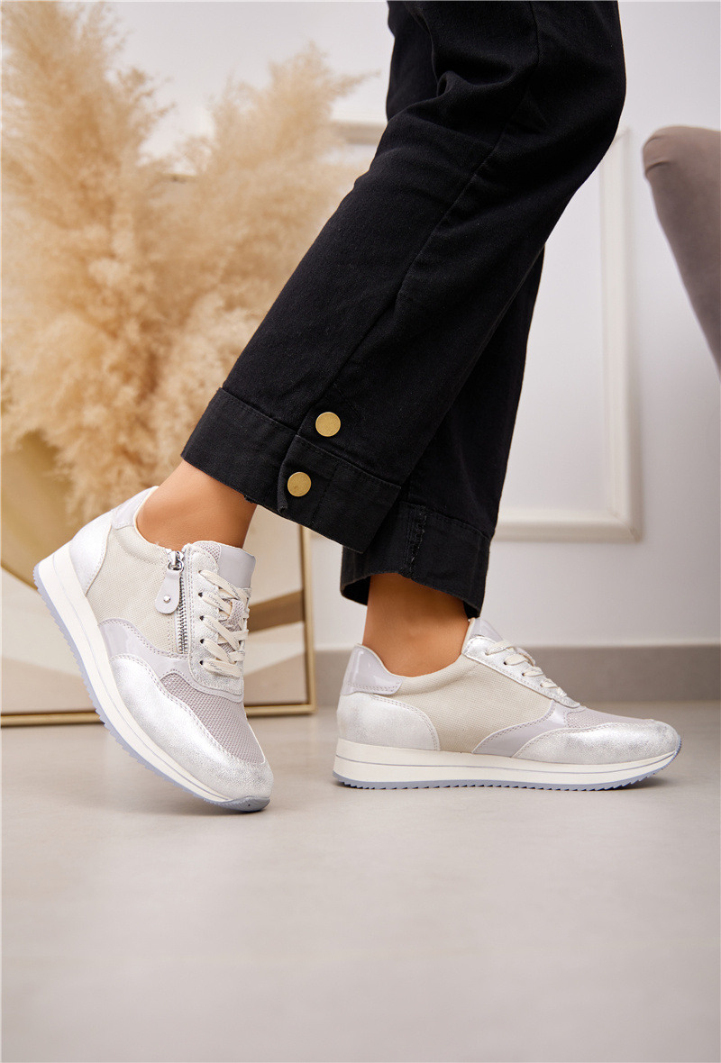 Wholesaler Super Mode | Belle Women - Shiny lace-up wedge sneakers with leather sole