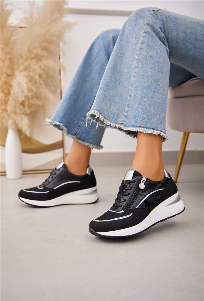 Großhändler Belle Women - Schnür-Sneaker mit Keilabsatz und echtem Reißverschluss
