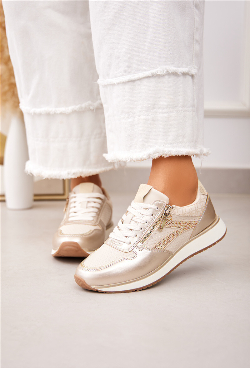 Großhändler Belle Women - Sneakers mit echtem seitlichem Reißverschluss und 7-förmigem Logo mit Strasssteinen