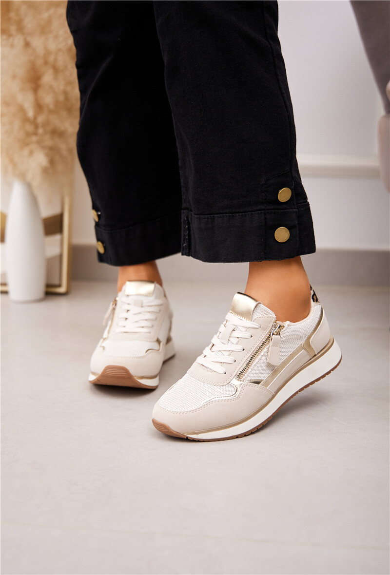 Großhändler Belle Women - Spitzen -Sneaker mit echtem Reißverschluss und Leopardenmuster auf der Rückseite.