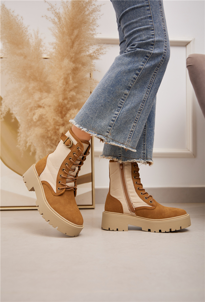 Grossista Belle Women - Stivaletto stringato in due materiali con fibbia