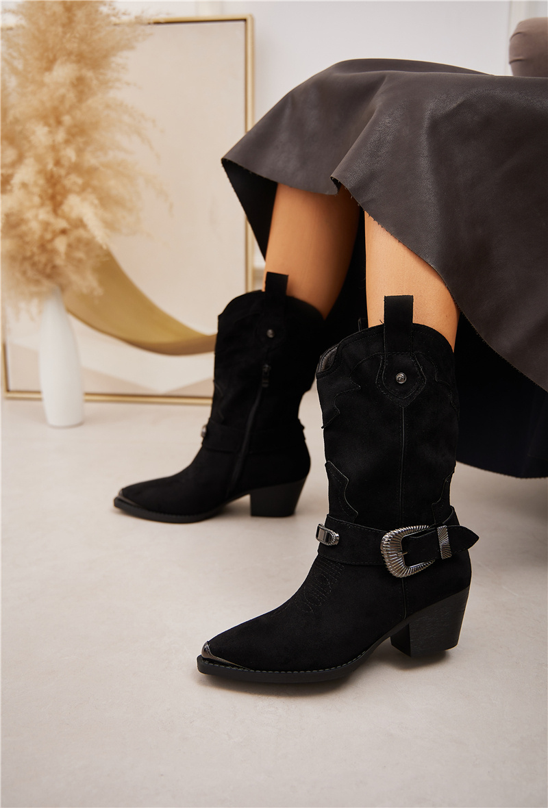 Grossista Belle Women - Stivaletto cowboy / santiag in camoscio con fibbia