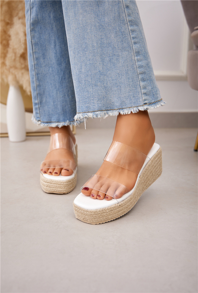 Mayorista Super Mode | Belle Women - Mules de cuña con suela efecto paja y doble tira transparente