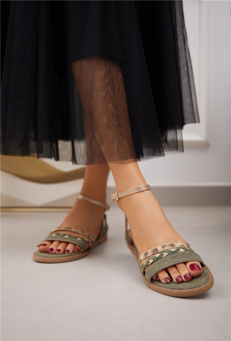 Mayorista Belle Women - Sandalia con tira estampado leopardo, trenzada y lona