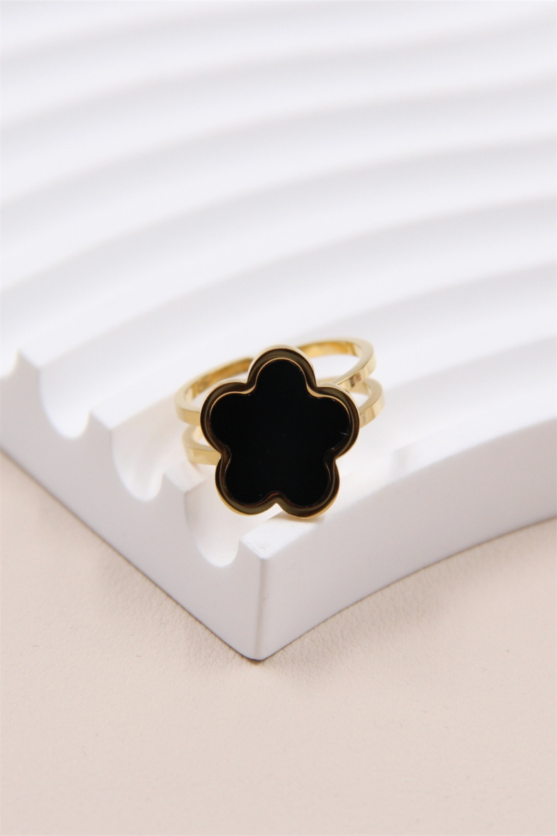 Grossista Bellissima - Anello regolabile con fiore di trifoglio in acciaio inossidabile.