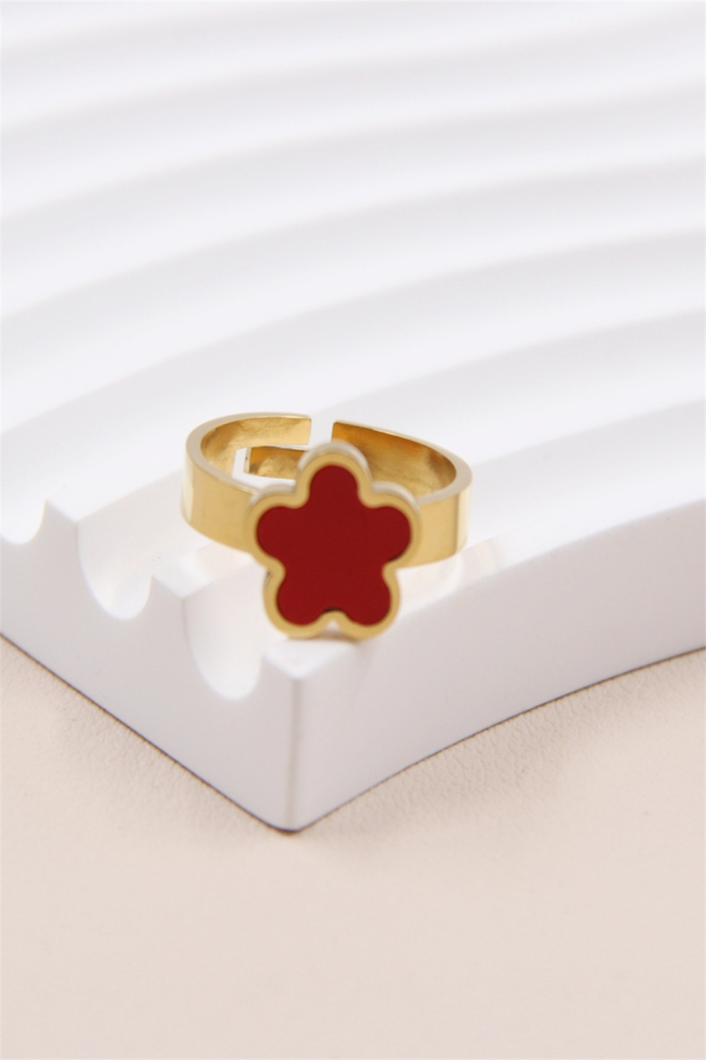 Grossista Bellissima - Anello regolabile con fiore di trifoglio in acciaio inossidabile.