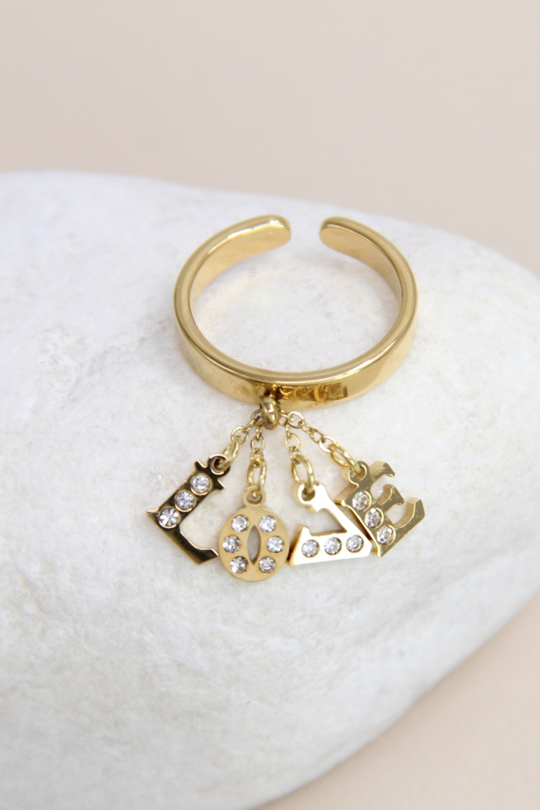 Wholesaler Bellissima - Adjustable “LOVE” ring in polished stainless steel