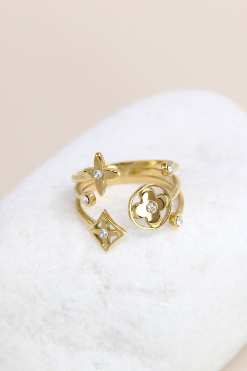 Grossiste Bellissima - Bague ajustable trèfle et étoile en acier inoxydable