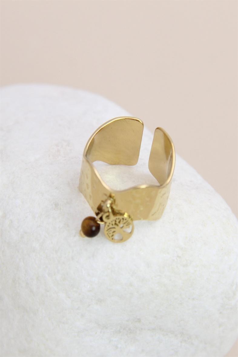 Grossiste Bellissima - Bague ajustable à breloque arbre de vie en acier inoxydable