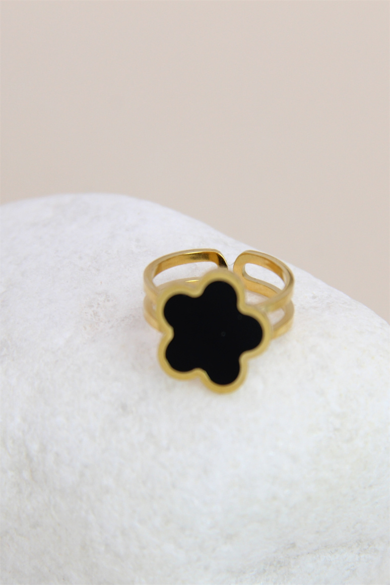 Grossiste Bellissima - Bague trèfle ajustable en acier inoxydable