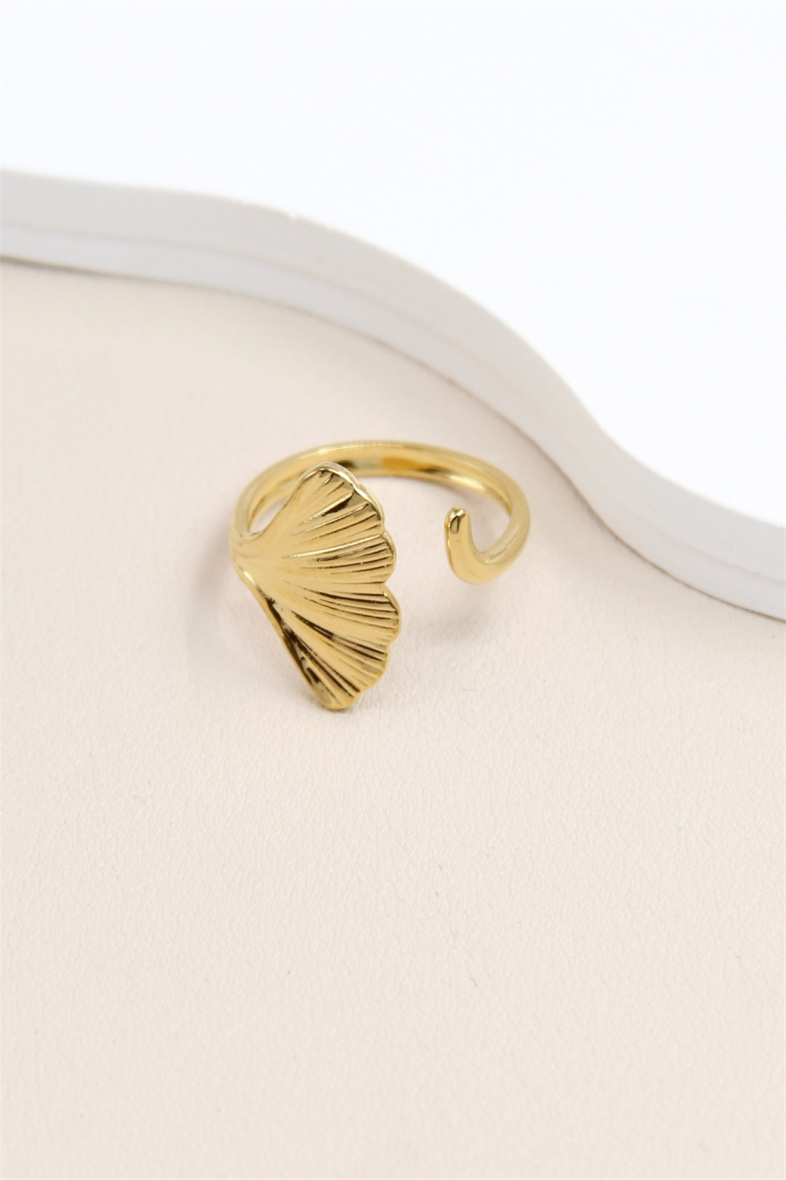 Grossista Bellissima - Anello regolabile con design a foglia di Ginkgo in acciaio inossidabile