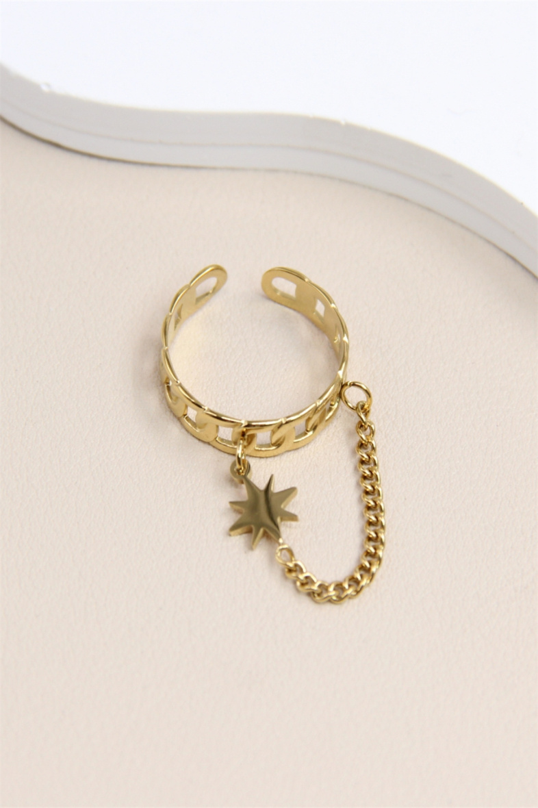 Grossiste Bellissima - Bague Design d’Étoile Pendante Ajustable en Acier Inoxydable