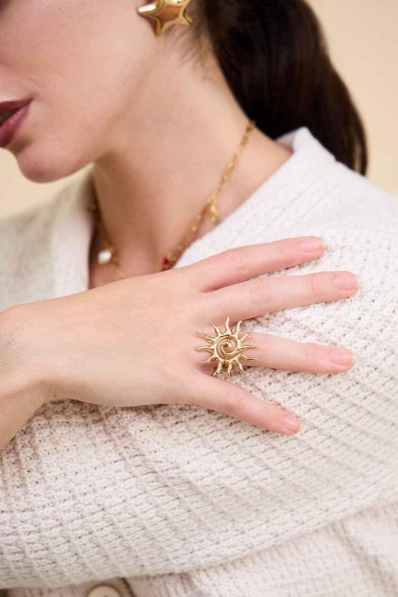 Grossiste Bellissima - Bague Ajustable en Acier Inoxydable avec Design de Soleil Élégant