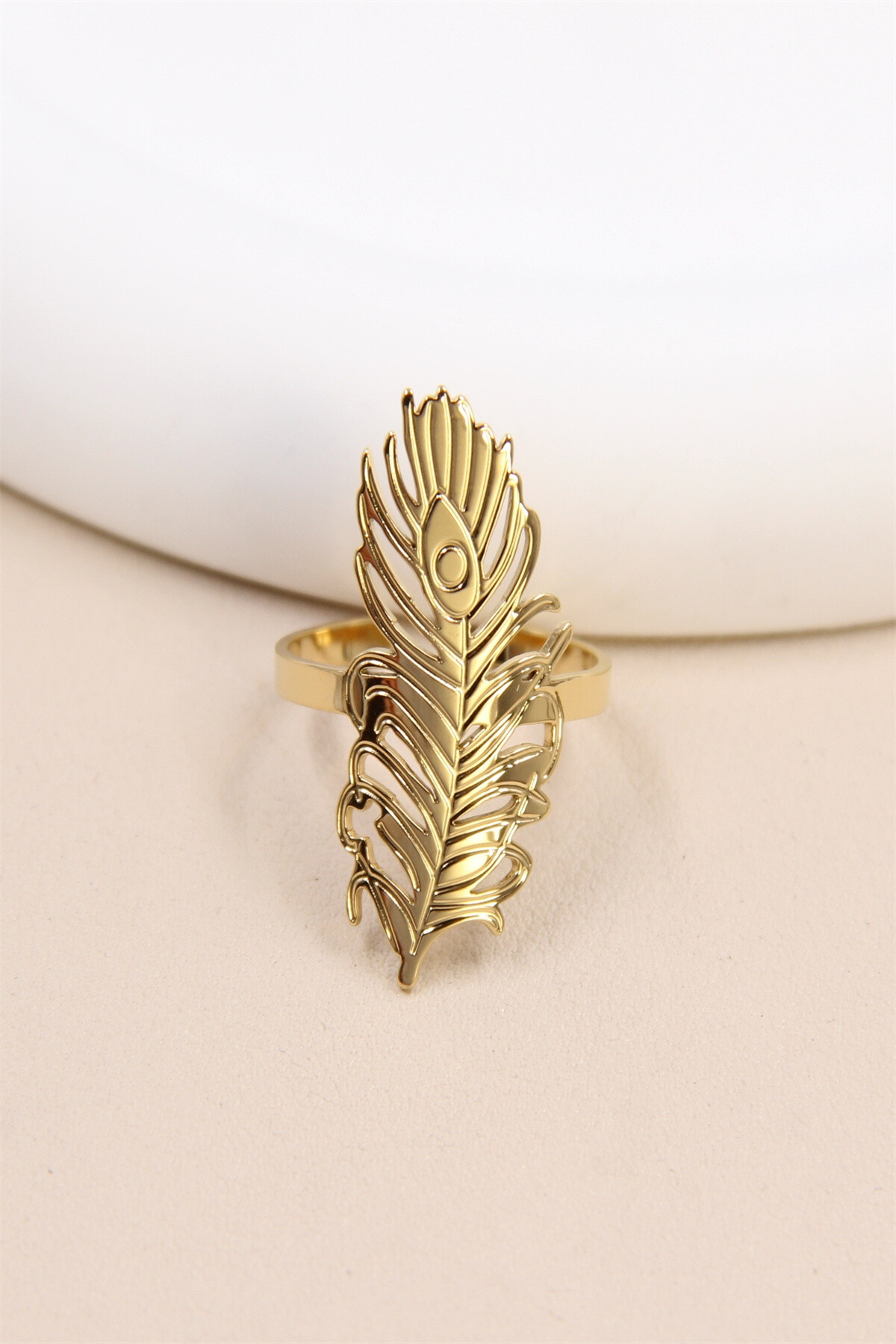 Grossiste Bellissima - Élégance Naturelle : Bague plume Ajustable en Acier Inoxydable