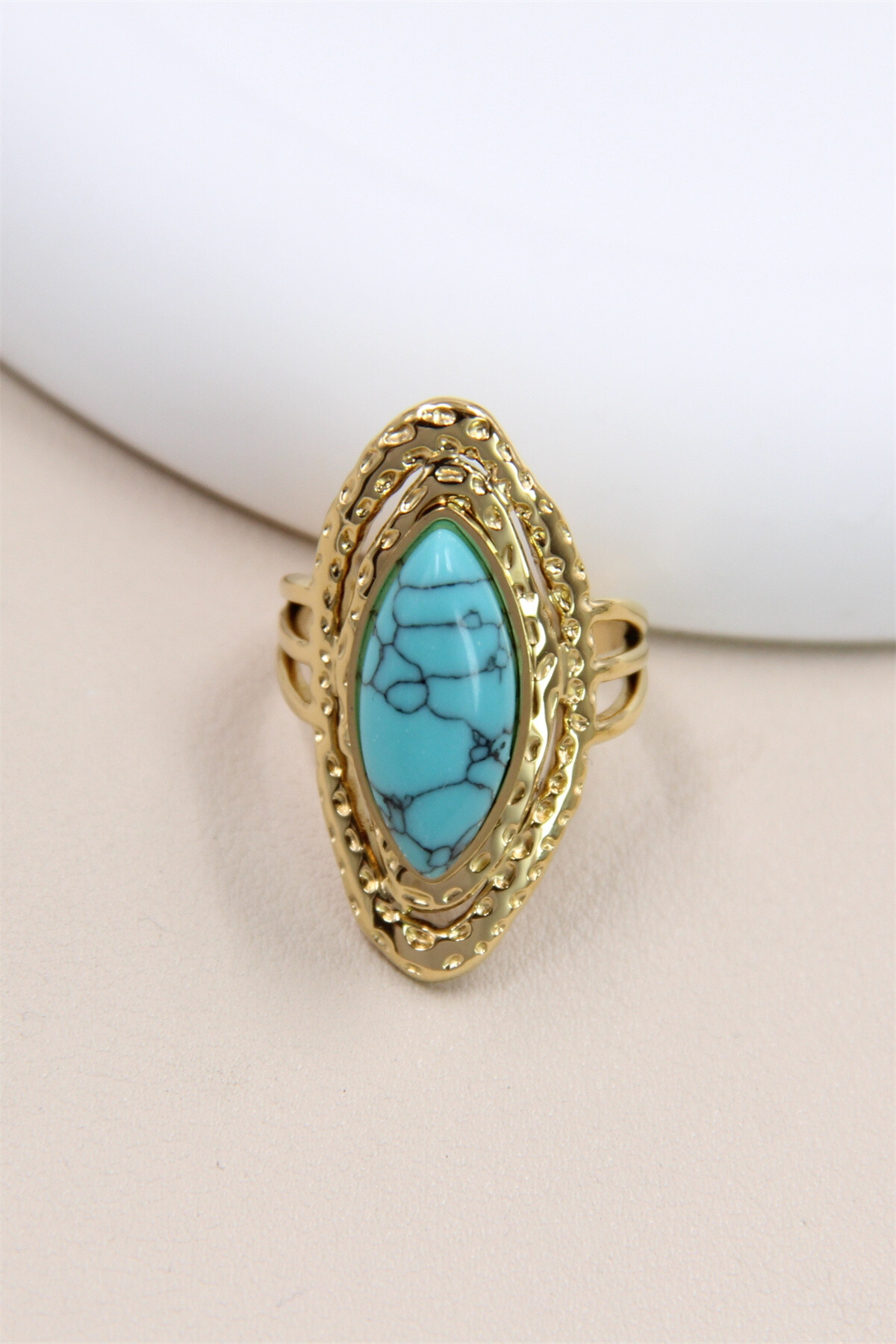 Grossiste Bellissima - Bague Ajustable en Acier Inoxydable avec Pierre Marbrée