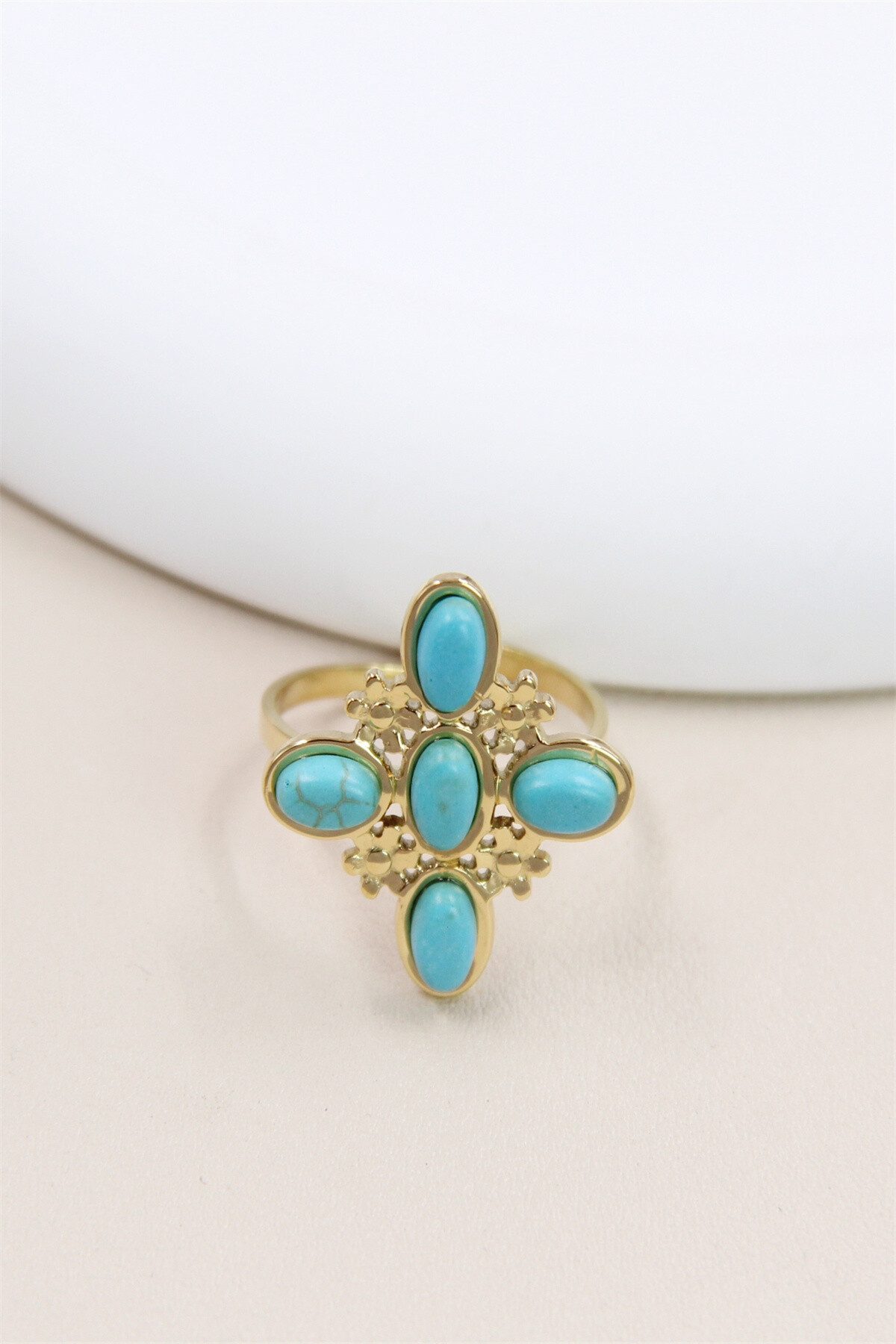 Grossiste Bellissima - Bague Florale en Acier Inoxydable avec Pierres
