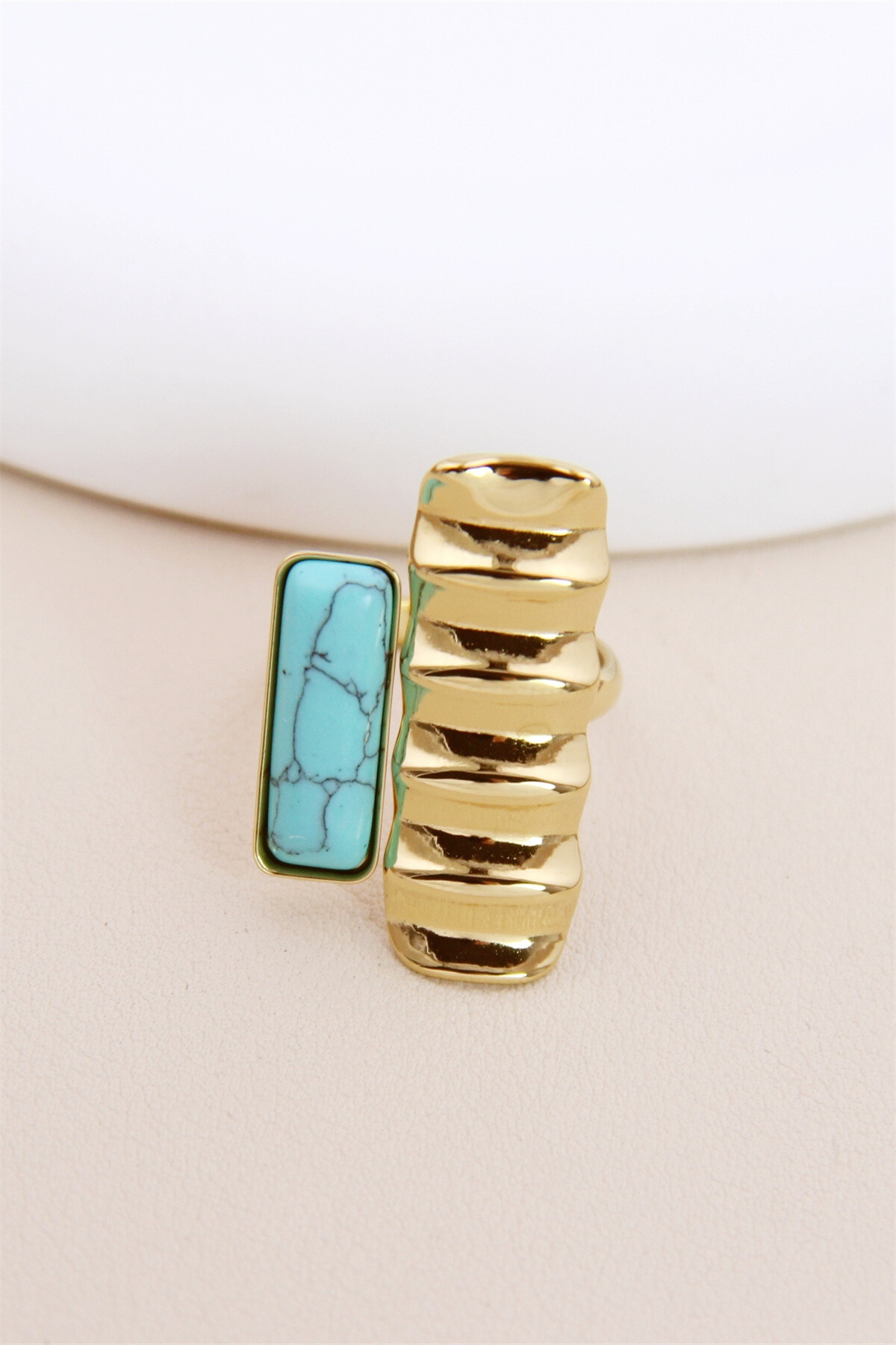 Grossiste Bellissima - Bague Géométrique Ornée de Pierre Ajustable en Acier Inoxydable