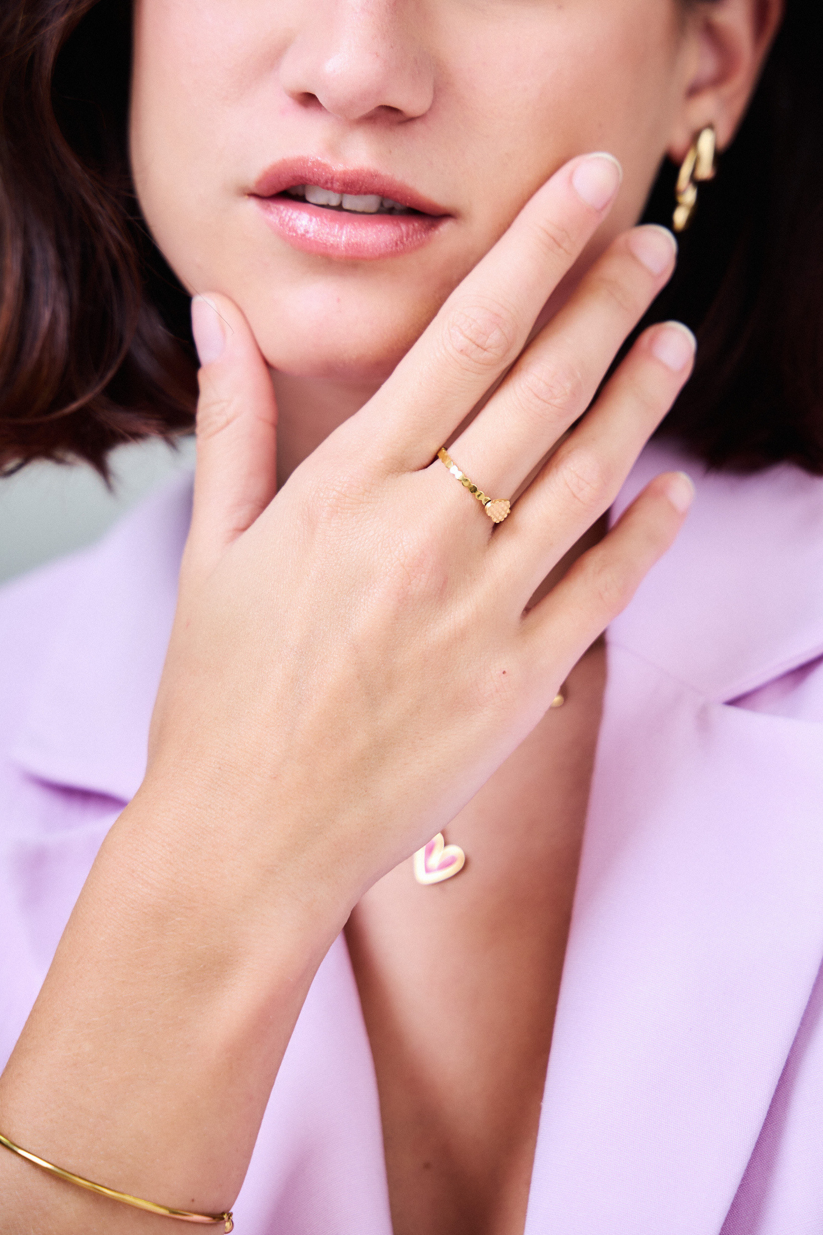 Grossiste Bellissima - Bague Cœur Ajustable en Acier Inoxydable - Élégance Romantique